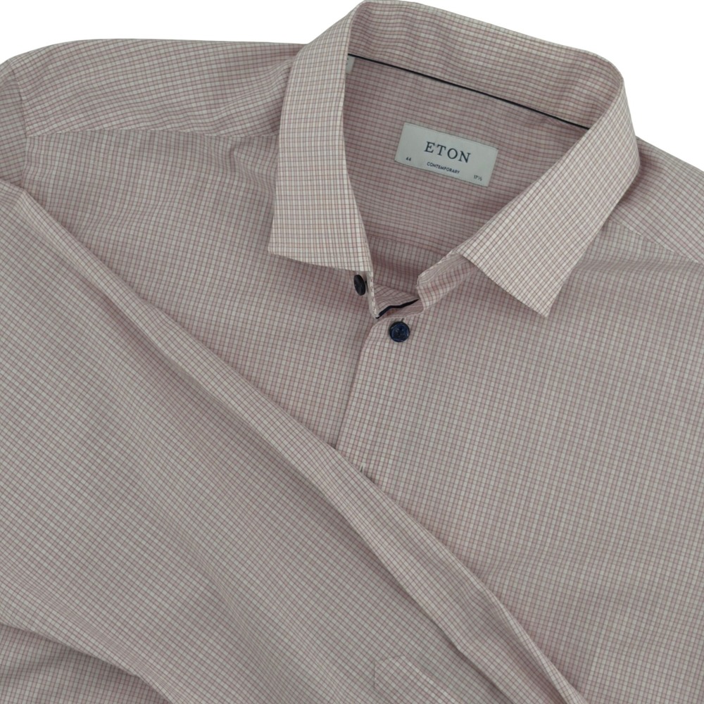 Eton Contemporary Fit Dress Shirt Mens 17.5 Pink White Micro Check Cotton‎